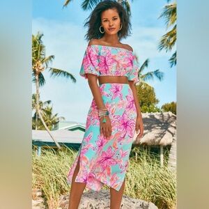 Lilly Pulitzer  Esmeray Crop Top & midi skirt in Surf Blue Bonita Blooms
